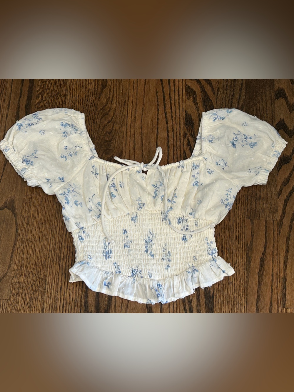 Altar'd State White Crop Top with Light Blue Floral Print